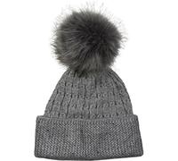 styleBREAKER weiche Feinstrick Bommelmütze mit Strass und abnehmbarem Kunstfell Bommel, Fellbommel Mütze, Damen 04024133, Farbe:Grau