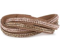 styleBREAKER weiches Strass Armband, eleganter Armschmuck mit Strassteinen, Wickelarmband, 2x2-Reihig, Damen 05040004, Farbe:Braun/Hellbraun-Rose