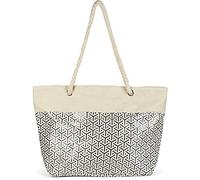 styleBREAKER XXL Strandtasche mit Metallic Infinity Würfel Print | Damen Shopper mit Reißverschluss und Kordelhenkel | Große Badetasche 57 x 36 x 18 cm, Farbe:Beige-Schwarz