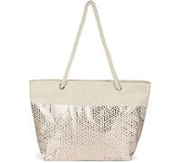 styleBREAKER XXL Strandtasche mit Metallic Infinity Würfel Print | Damen Shopper mit Reißverschluss und Kordelhenkel | Große Badetasche 57 x 36 x 18 cm, Farbe:Beige-Rosegold