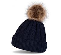 Bommelmütze STYLEBREAKER "Strickmütze mit Zopfmuster & Kunstfellbommel", Damen, blau (midnight, blau), Obermaterial: 100% Polyacryl PAN., Modisch, Mützen (47281563-0) midnight, blau