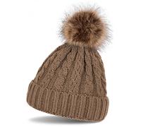 Bommelmütze STYLEBREAKER "Strickmütze mit Zopfmuster & Kunstfellbommel", Damen, braun, Obermaterial: 100% Polyacryl PAN., Modisch, Mützen (24130211-0) braun