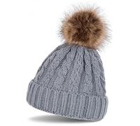 Bommelmütze STYLEBREAKER "Strickmütze mit Zopfmuster & Kunstfellbommel", Damen, grau, Obermaterial: 100% Polyacryl PAN., Modisch, Mützen (89535219-0) grau