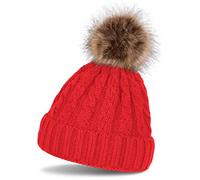 Bommelmütze STYLEBREAKER "Strickmütze mit Zopfmuster & Kunstfellbommel", Damen, rot, Obermaterial: 100% Polyacryl PAN., Modisch, Mützen (32784426-0) rot