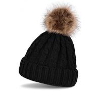 Bommelmütze STYLEBREAKER "Strickmütze mit Zopfmuster & Kunstfellbommel", Damen, schwarz, Obermaterial: 100% Polyacryl PAN., Modisch, Mützen (91666437-0) schwarz
