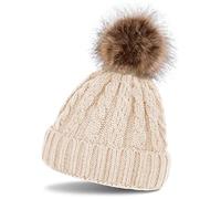 Bommelmütze STYLEBREAKER "Strickmütze mit Zopfmuster & Kunstfellbommel", Damen, beige, Obermaterial: 100% Polyacryl PAN., Modisch, Mützen (75779131-0) beige