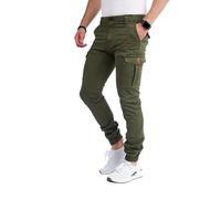 Styleko Cargohose Herren Cargohose aus Baumwolle Outdoorhose männer verwaschen Cargohose Chino Hose Sporthose Freizeithose Jogging treckking Casual Hose |6 Taschen 8001 (Dark Green- Guertel, 32)