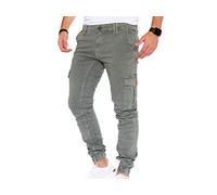 Styleko Cargohose Herren Cargohose aus Baumwolle Outdoorhose männer verwaschen Cargohose Chino Hose Sporthose Freizeithose Jogging treckking Casual Hose |6 Taschen 8001 (Olive- Guertel, 36)