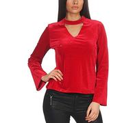 StyleLightOne Damen Dünner Glitzer-Pullover Sweatshirt Schlag-Ärmel Halsband V-Ausschnitt Stretch Clubwear Party, Rot M