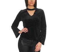 StyleLightOne Damen Dünner Glitzer-Pullover Sweatshirt Schlag-Ärmel Halsband V-Ausschnitt Stretch Clubwear Party, Schwarz M