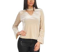 StyleLightOne Damen Dünner Glitzer-Pullover Sweatshirt Schlag-Ärmel Halsband V-Ausschnitt Stretch Clubwear Party, Beige M