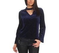 StyleLightOne Damen Dünner Glitzer-Pullover Sweatshirt Schlag-Ärmel Halsband V-Ausschnitt Stretch Clubwear Party, Blau L