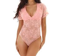StyleLightOne Damen Transparenter Body Spitze Sommer-Top Blumen-Motiv Kurzarm, Rosa 36 (M)