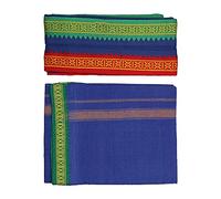 Stylesindia Herren-Dhoti aus Baumwolle, einlagig, Thalapathie, mit Angavastram (Handtuch), Blau, Einheitsgröße
