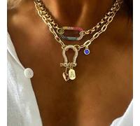 STYLEVER 1 Stück Goldkette mit Rhinstein-Hufeisen-Verschluss, blaues Diamant-Anhänger-Halskette mit Edelstahlkette, geeignet für Arbeit, Alltag, Party