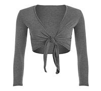 StyleWear Damen-Bolero, langärmelig, vorne offen, zum Binden, einfarbig, für Partys, dunkelgrau, 38-40