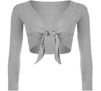 StyleWear Damen-Bolero, langärmelig, vorne offen, zum Binden, einfarbig, für Partys, hellgrau, 38-40