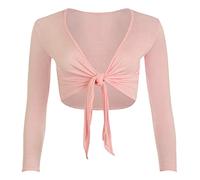 StyleWear Damen-Bolero, langärmelig, vorne offen, zum Binden, einfarbig, für Partys, hellrosa, 50-52
