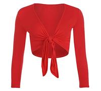 StyleWear Damen-Bolero, langärmelig, vorne offen, zum Binden, einfarbig, für Partys, rot, 46-48