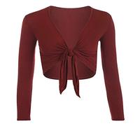 StyleWear Damen-Bolero, langärmelig, vorne offen, zum Binden, einfarbig, für Partys, wein, 34-36