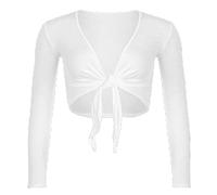 StyleWear Damen-Bolero, langärmelig, vorne offen, zum Binden, einfarbig, für Partys, weiß, 38-40