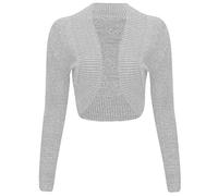StyleWear Damen Lurex Bolero Crop Top Strickjacke Damen Langarm Open Front Bolero Shrug, grau, 34-36