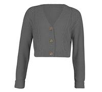 StyleWear Damen-Strickjacke, langärmelig, 3 Knöpfe, kurz, silber, 34-36