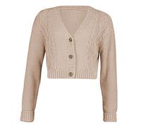 StyleWear Damen-Strickjacke, langärmelig, gestrickt, 3 Knöpfe, kurz, bauchfreies Top, stone, 34-36
