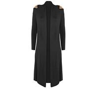 StyleWear Damen-Strickjacke mit offener Vorderseite, Übergröße, Wasserfall-Stil, langärmelig, goldfarbene Nieten, Oberteil, Schwarz , 50-52