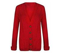 StyleWear Damen Strickjacke mit Zopfmuster und Knöpfen, langärmelig, grob, rot, 38-40