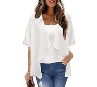 STYLEWORD Damen Bolero Chiffon Sommer Strickjacke Leicht Kurzarm Cover Up Open Front Cardigan Weiß