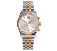 Stylische Damenuhr der Marke Michael Kors in Silber und Gold. Die Uhr hat ein Stahlarmband, das mit einer Faltschließe versehen ist. Der Durchmesser der Uhr ist 38mm und das Uhrwerk ist Quarz. Marke: