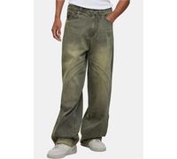 Bequeme Jeans KARL KANI "Karl Kani Karl Kani OG Washed Wavy Seams Denim Baggy Pants", Herren, Gr. 38, Normalgrößen, schwarz schwarz, grün, 76% Baumwolle, 14% Viskose, 10% Polyester, unifarben, Jeans (