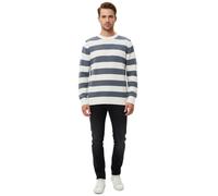 Stylischer ESPRIT Herren Strick-Pullover im Streifen-Design Rundhals-Sweater Baumwoll-Pullover Blau/Weiß L