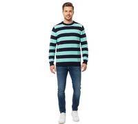 Stylischer ESPRIT Herren Strick-Pullover im Streifen-Design Rundhals-Sweater Baumwoll-Pullover Dunkelblau/Türkis XXL
