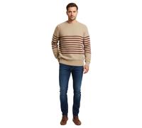 Stylischer ESPRIT Herren Strick-Pullover mit Streifen Rundhals-Sweater Baumwoll-Pullover Beige M
