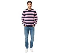 Stylischer ESPRIT Herren Strick-Pullover mit Streifen Rundhals-Sweater Baumwoll-Pullover Dunkelblau/Rosa M