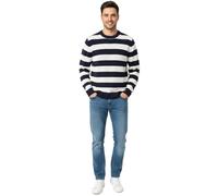 Stylischer ESPRIT Herren Strick-Pullover mit Streifen Rundhals-Sweater Baumwoll-Pullover Dunkelblau/Weiß S