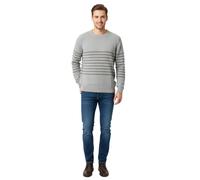 Stylischer ESPRIT Herren Strick-Pullover mit Streifen Rundhals-Sweater Baumwoll-Pullover Grau M