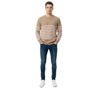 Stylischer ESPRIT Herren Strick-Pullover mit Streifen Rundhals-Sweater Baumwoll-Pullover Khaki/Rosa M