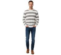 Stylischer ESPRIT Herren Strick-Pullover mit Streifen Rundhals-Sweater Baumwoll-Pullover Weiß/Grau L