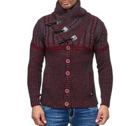 Stylischer Herren Grobstrick-Pullover mit Stehkragen und Knebelverschluss Kontrast Strick-Sweater 13288 Bordeaux L