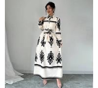 Stylisches, langärmeliges Hemdkleid im Pendler-Stil für Damen mit Umlegekragen und Aufdruck (mit spezifiziertem Aufdruck), Maxikleid Damen Outfit