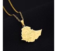 Stylish-Art Äthiopien Karte Anhänger Halsketten,Äthiopien Karte Mit Stadtnamen Muster Amulett Halskette,Unisex Hip Hop Fashion Style Party Jubiläumsgeschenk,Gold,45Cm Kette