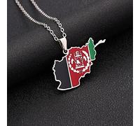 Stylish-Art Afghanistan Karte Anhänger Halsketten,Afghanische Karte Mit Flaggenmuster Amulett Halskette,Unisex Hip Hop Fashion Style Party Jubiläumsgeschenk,Silber,45Cm Kette