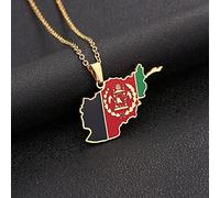 Stylish-Art Afghanistan Karte Anhänger Halsketten,Afghanische Karte Mit Flaggenmuster Amulett Halskette,Unisex Hip Hop Fashion Style Party Jubiläumsgeschenk,Gold,60 cm Kette