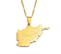 Stylish-Art Afghanistan-Karte Mode-Anhänger Und Kettenhalsketten,Afghanischer Staatsangehöriger Für Frauen Männer Karten Geometrie Schmuck Amulett Patriotische Ornamente,Gold,60 cm Kette