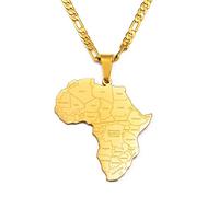 Stylish-Art Afrika-Karte Mit Städtenamen-Anhänger-Halsketten,Afrikanische Schmuck-Amulette Für Frauen Und Männer,Hip-Hop-Stil,Party-Jubiläumsgeschenke,Gold,45-cm-Kette