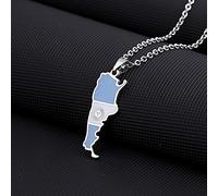 Stylish-Art Argentinien Karte Anhänger Charm,Argentinische Karte Halskette Mit Flaggenmuster,Ethnisches Patriotisches Ornament Charm Schmuck Geschenke Für Damen Herren,Silber,45 cm Kette