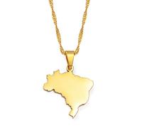 Stylish-Art Brasilien Karte Charm Anhänger Halsketten,Brasilien Karte Halsketten Amulette Für Frauen Und Männer,Hip Hop Stil Party Jubiläumsgeschenke,Gold,60 cm Kette